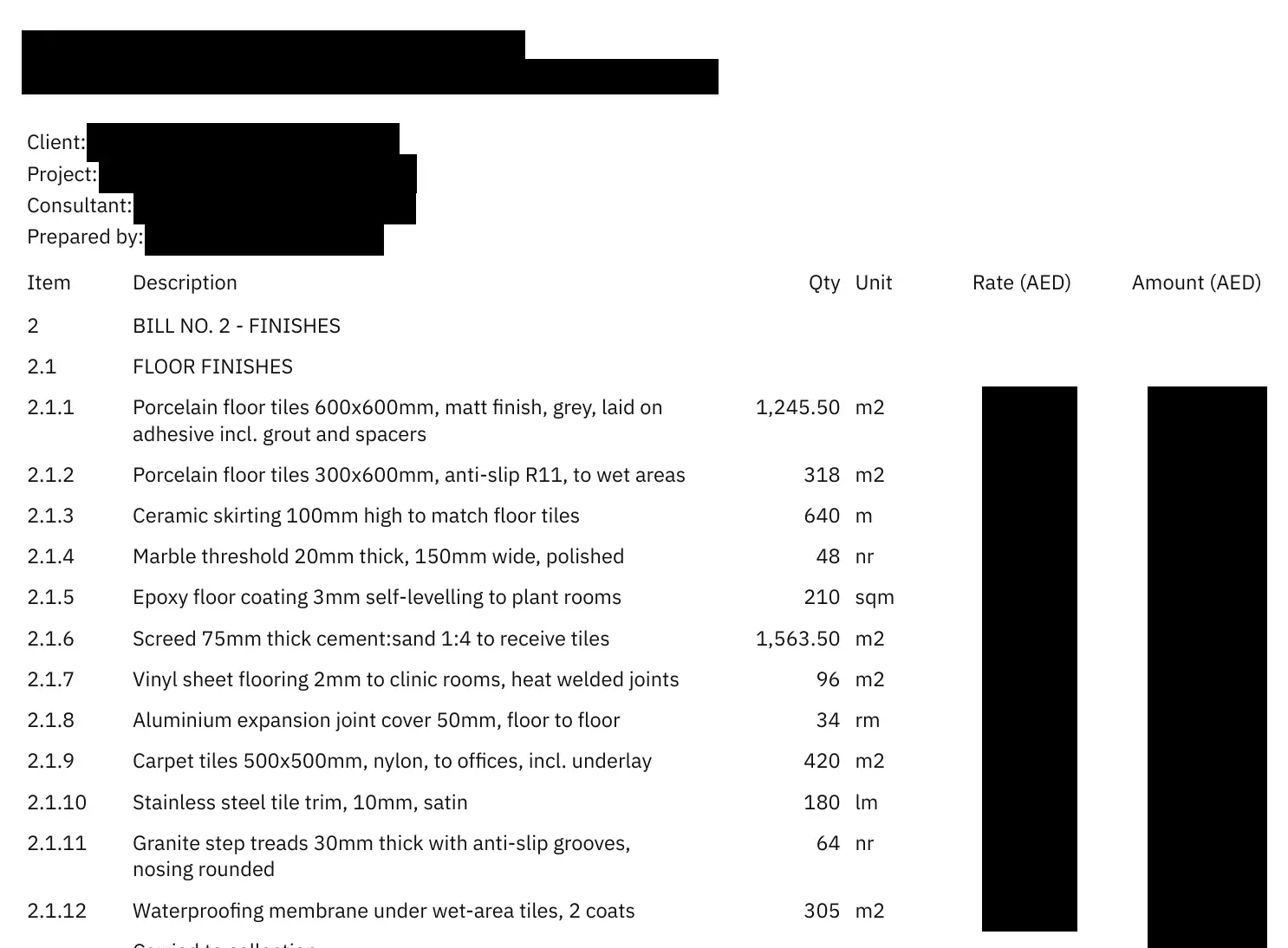 The sample page with names and prices covered by black boxes